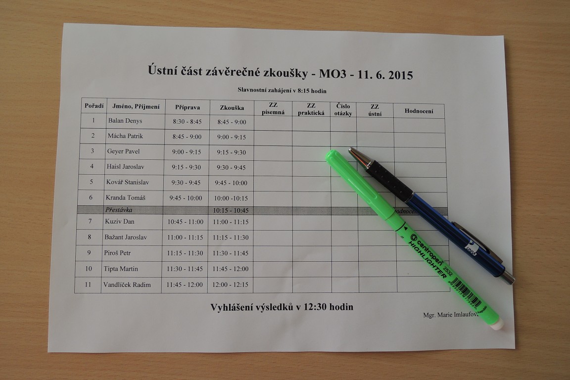 Závěrečné ústní zkoušky sekce T